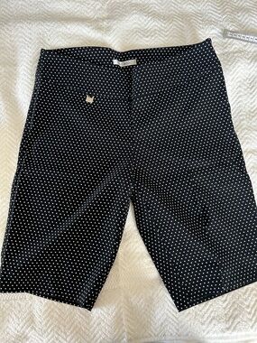 CO Black with White Polka Dot woman’s Flat-Front Shorts